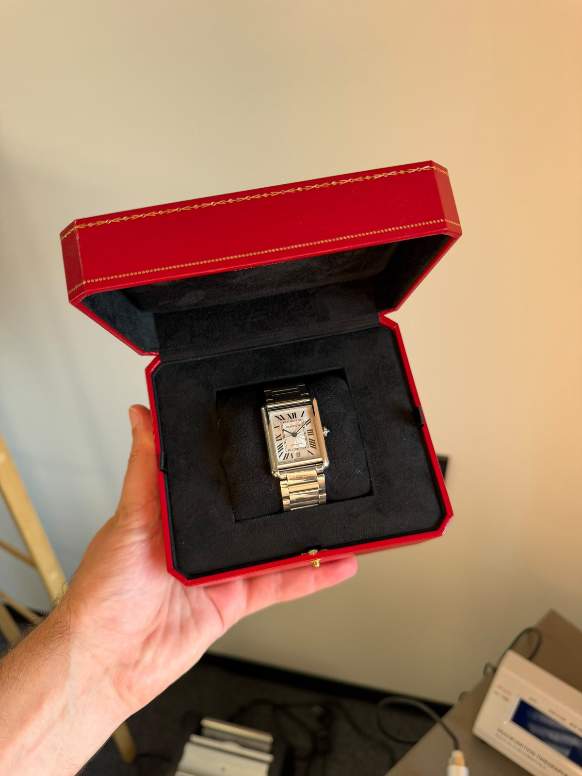 Cartier Tank XL Steel Automatic Used With Box and Papers WSTA0053