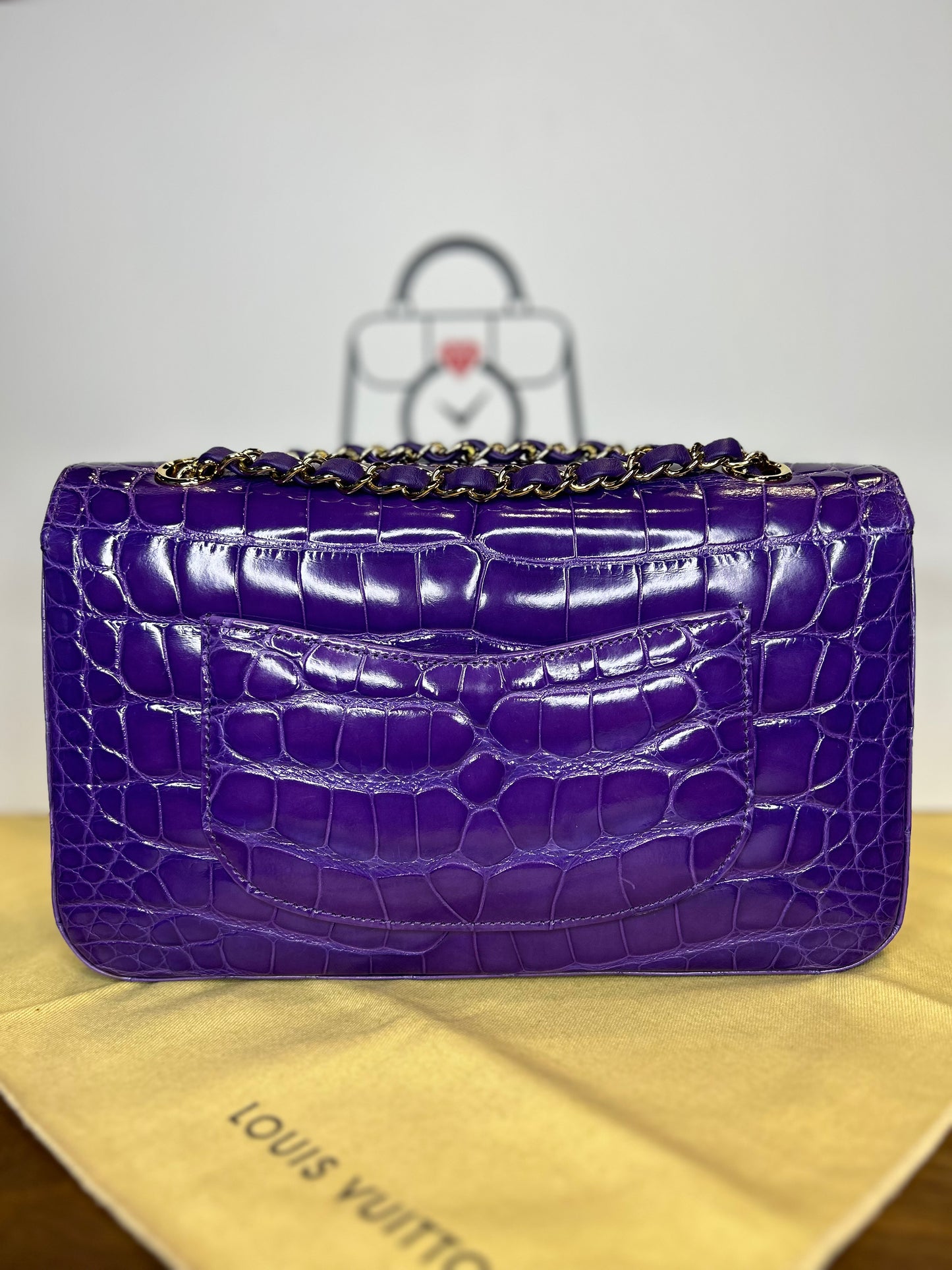 Chanel Double Flap Purple Crocodile GHW Unused. Card & Box and Dust Bag