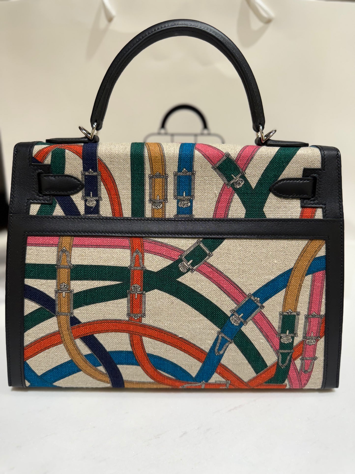 Hermes Kelly Selier 32 Size Toile de Camp Cavalcadour PHW 2017 With Strap Limited Edition