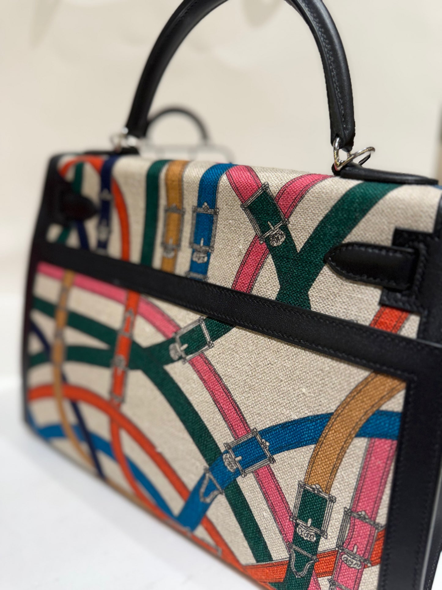 Hermes Kelly Selier 32 Size Toile de Camp Cavalcadour PHW 2017 With Strap Limited Edition