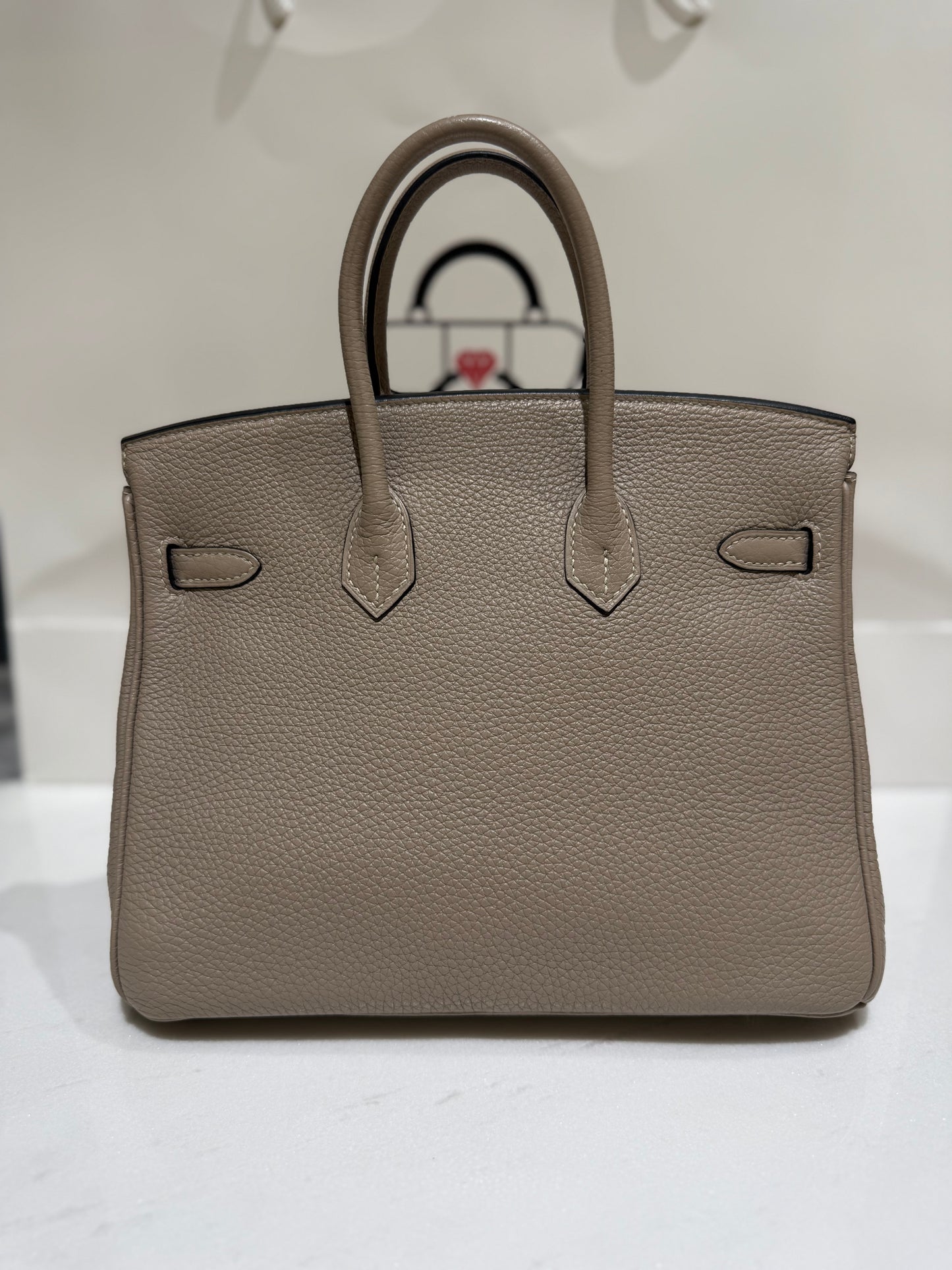 Hermes Birkin 25 Clemence Leather With Box and Spa Certificate Gris Tourtelle 2019