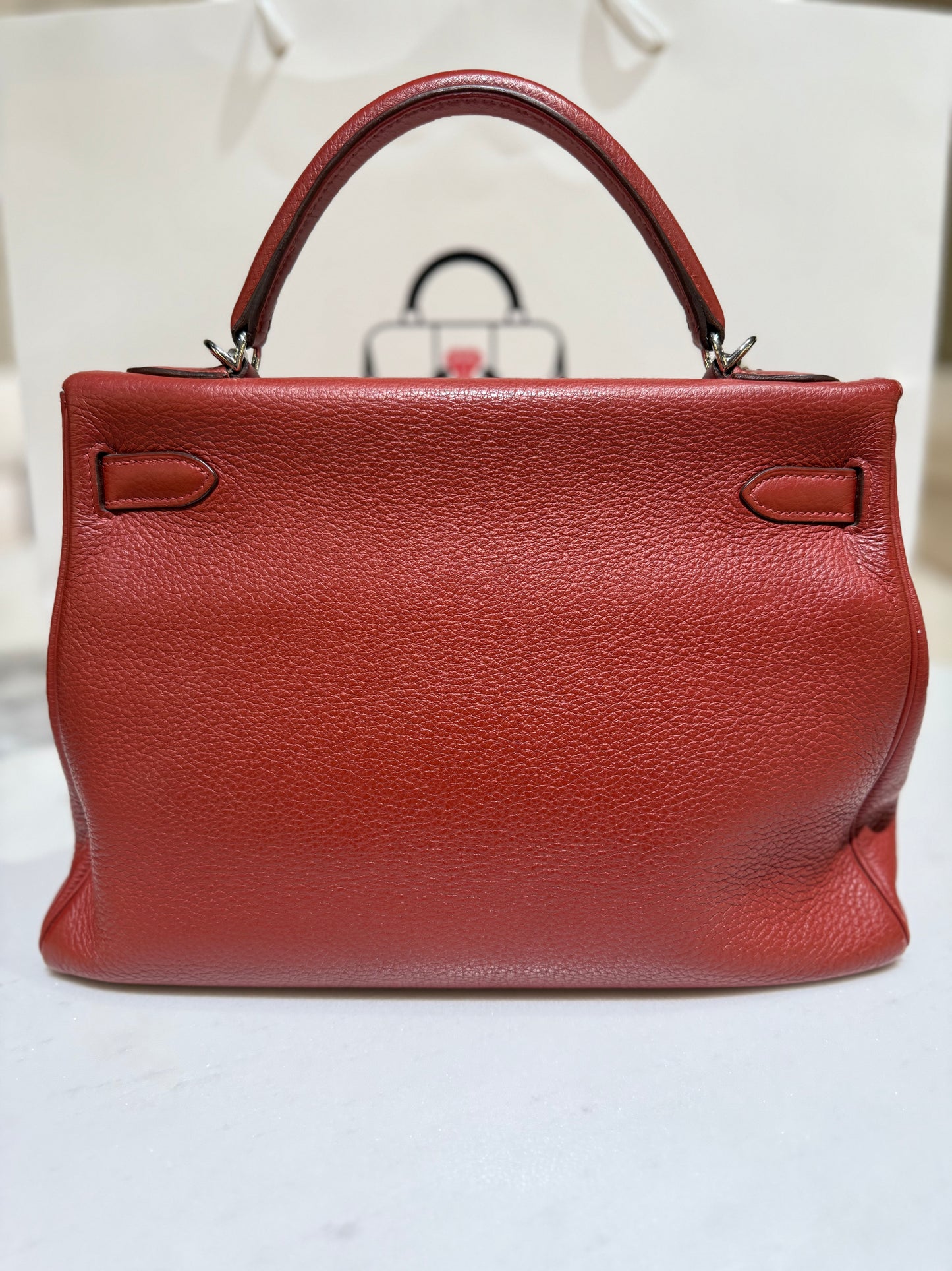 Hermes Kelly 32 Rouge Venitien Clemence 2009 Stamp N Used With Bababei Certificate