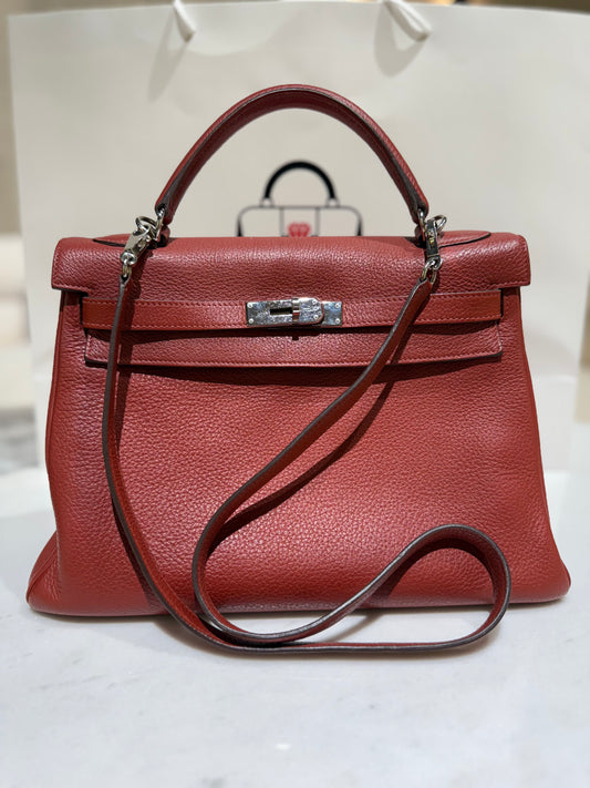 Hermes Kelly 32 Rouge Venitien Clemence 2009 Stamp N Used With Bababei Certificate