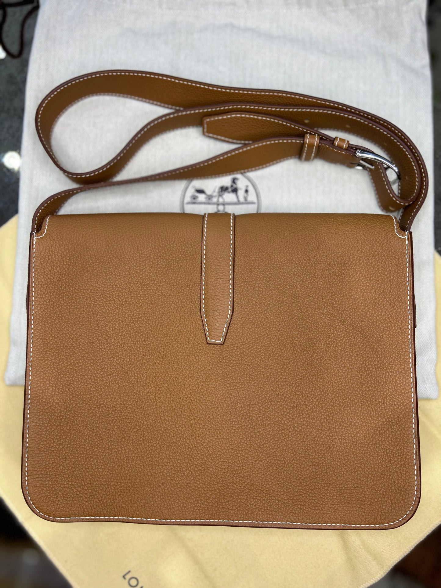 Hermes Steve Gold Messenger Bag. Like New. Without Invoice