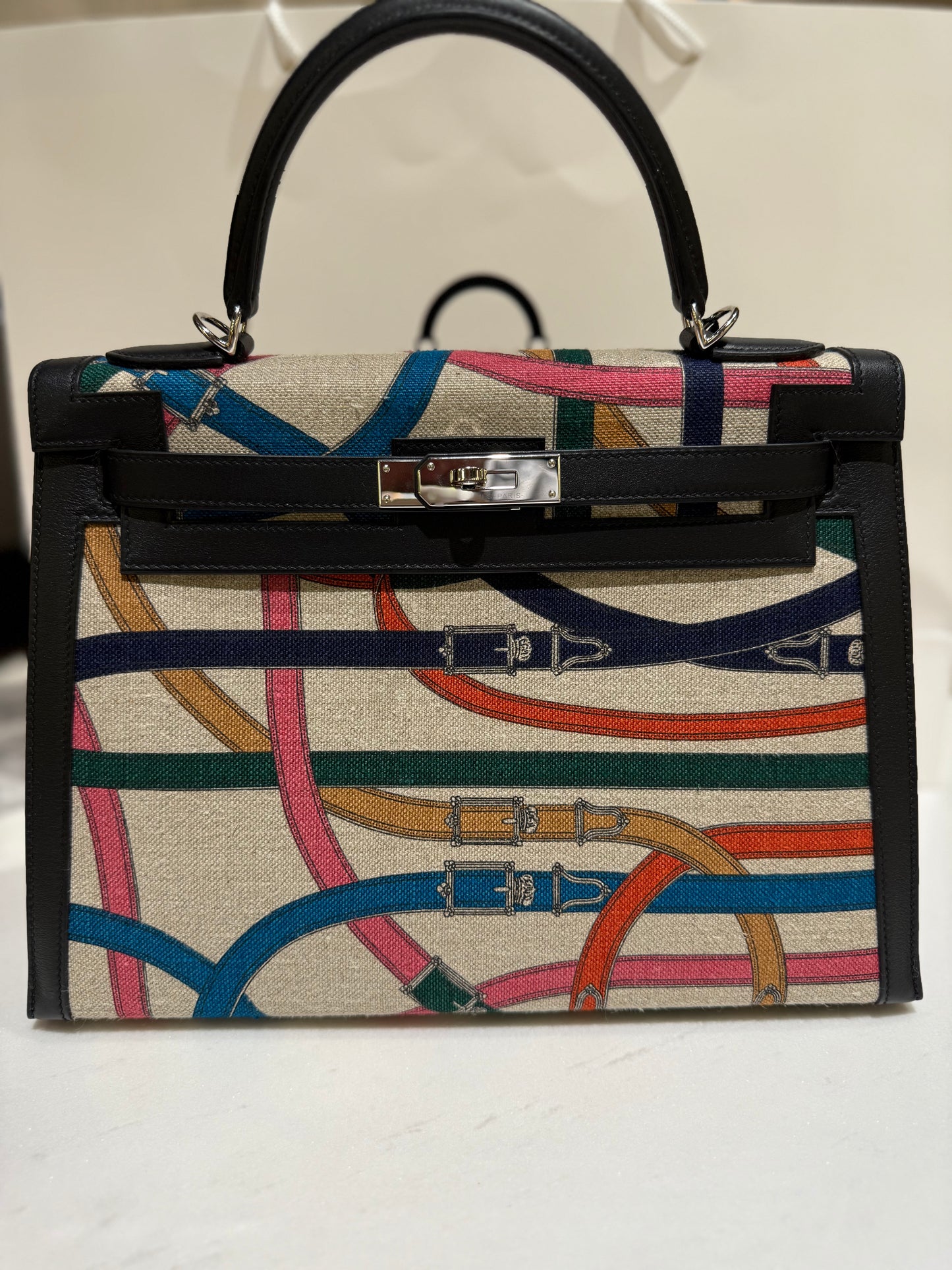 Hermes Kelly Selier 32 Size Toile de Camp Cavalcadour PHW 2017 With Strap Limited Edition