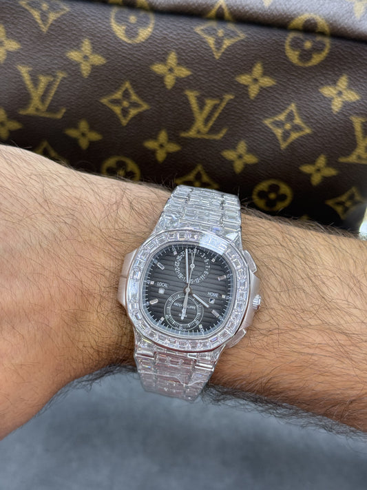 Patek Philippe Nautilus Travel Time 5990/1400G-001 18K White Gold With Baguette Diamonds  New 2024