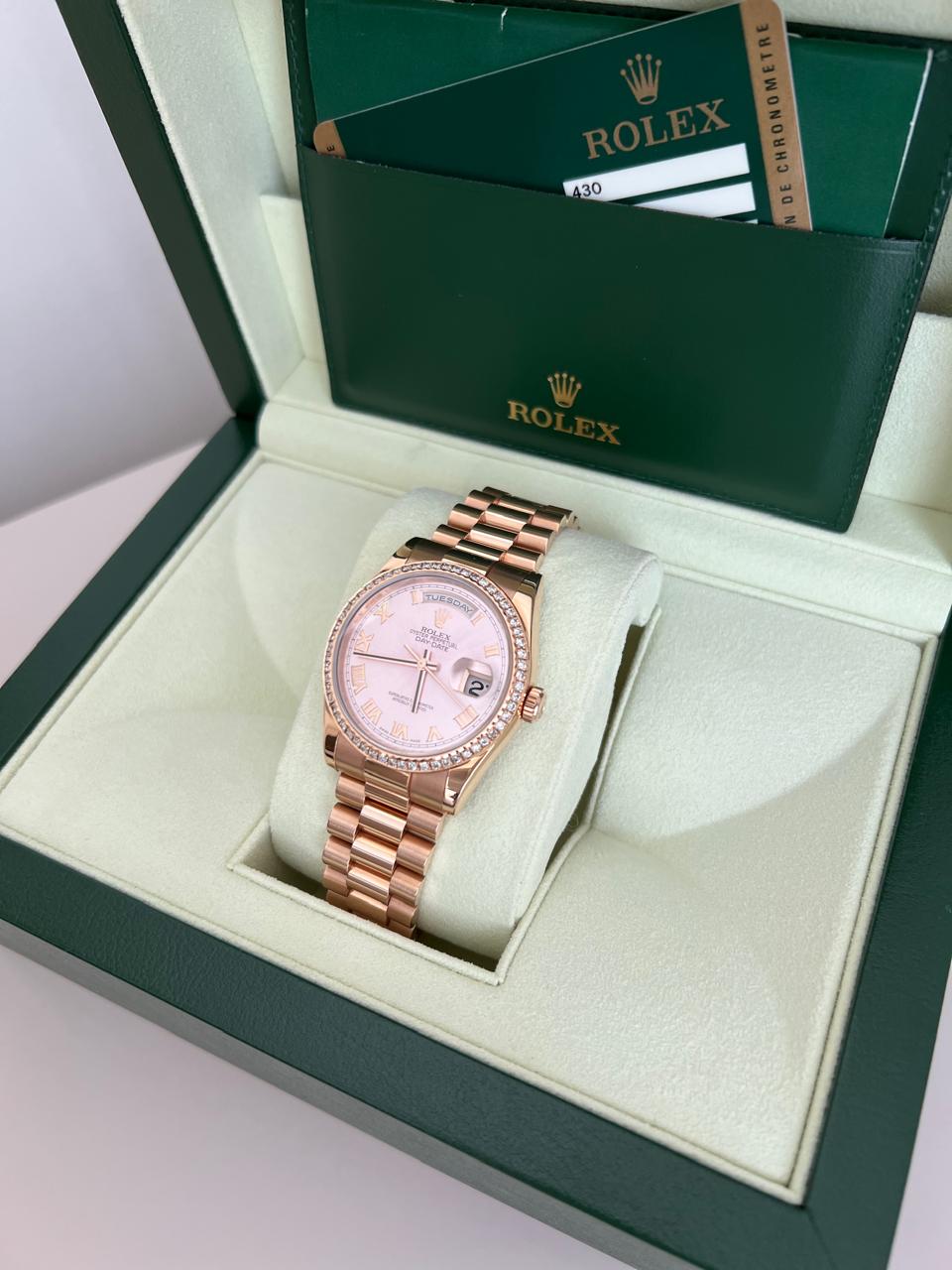 Rolex Day-Date 36mm With Diamond 118205F Rare Watch 2012 Year Full Set Pink Dial