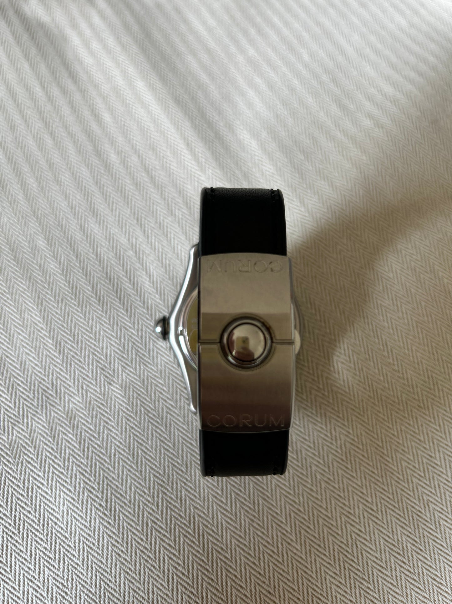 Corum Bubble Dive Bomber "Shark" In Stainless Steel On Leather Strap. Auto W/ Sweep Seconds and Date. 44 mm Case Size. Without box and Papers. Ref. 82.180.20 Fine Pre-owned Corum Watch.