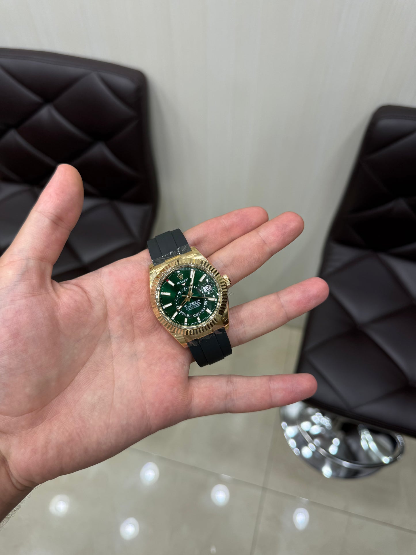 Rolex Sky-Dweller 42mm Yellow Gold Green Dial 2025 Full Stickers 336238-0004
