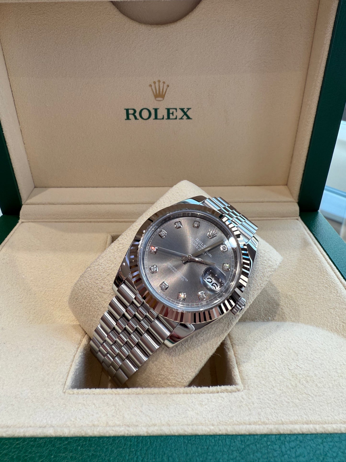 Rolex Datejust 41mm Steel Gray Dial With Diamonds 2024 Full Set Polished