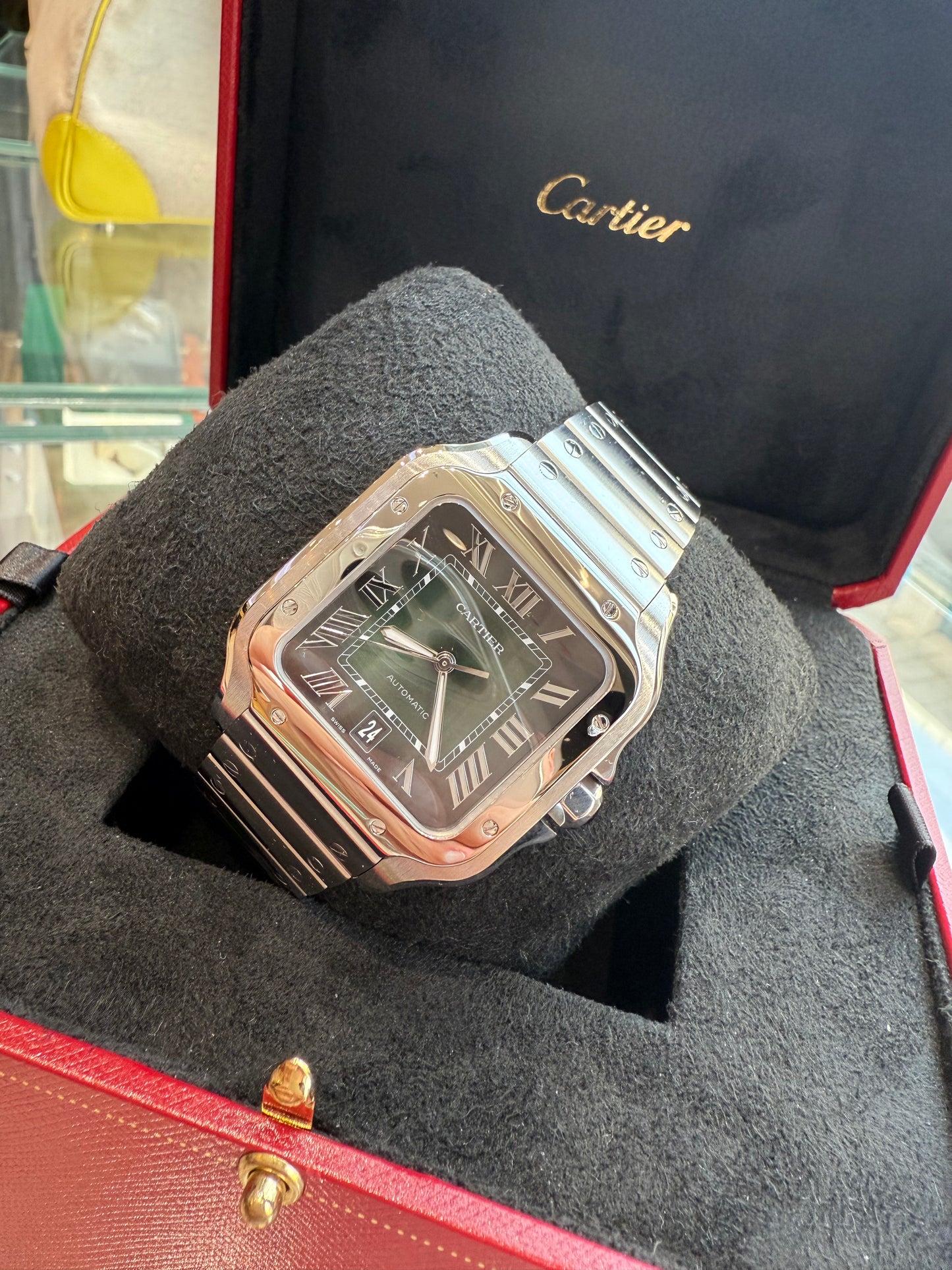 Cartier Santos Large Green Dial 2025 Polished With Extra Strap Full Set.