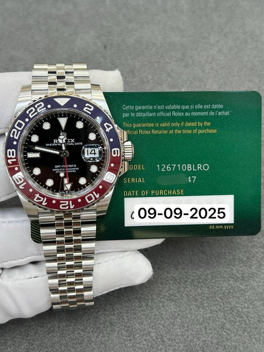 Rolex Men’s GMT Master II 40mm Jubilee Pepsi 126710BLRO 2025 New Full Set