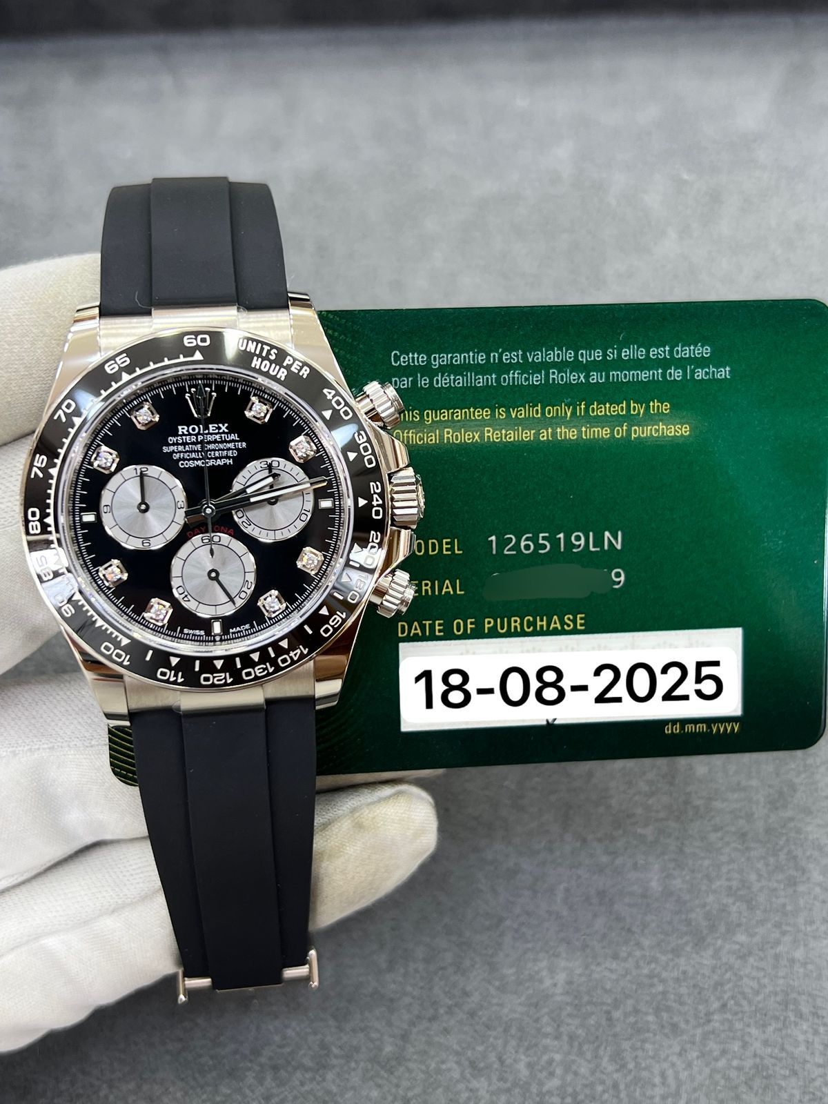 Rolex Daytona Cosmograph White Gold Oysterflex Black  Diamond Dial 126519LN New 2025 Full Set