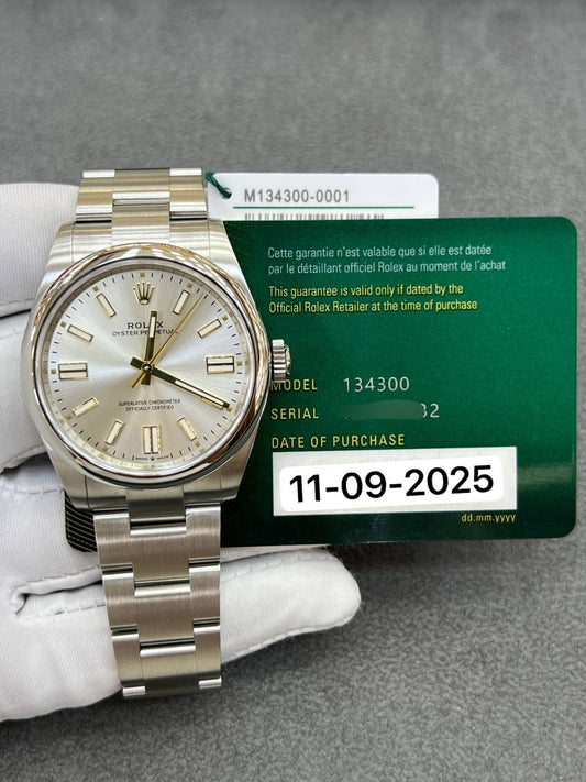 Rolex Oyster Perpetual 41mm Silver Dial Stainless Steel Bracelet 134300 New 2025 Full Set