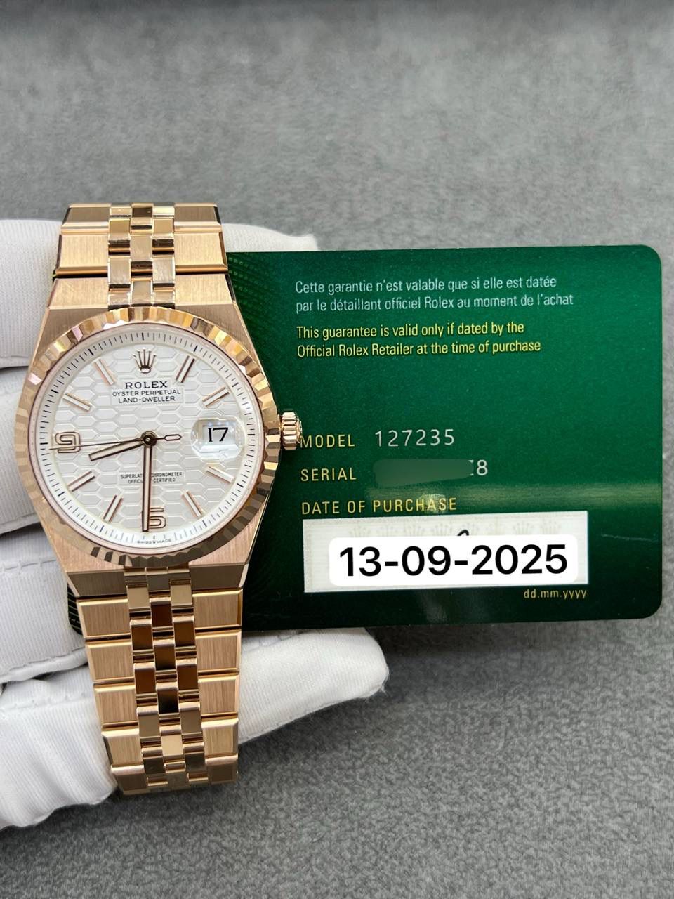 Rolex Land-Dweller 36mm Rose Gold Flat Jubilee White Dial 127235 New 2025 Full Set