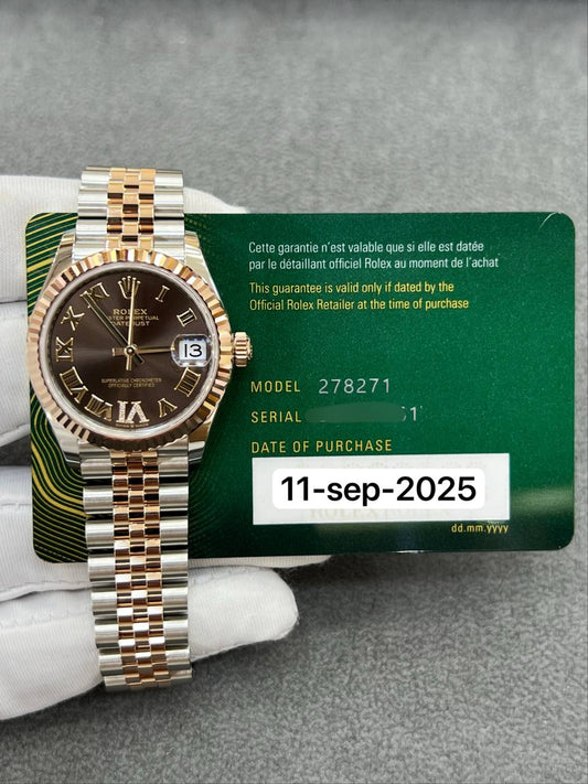 Rolex Datejust 31mm Chocolate Dial Jubilee Bracelet Two Tone Steel/Rose gold New 2025 Full Set