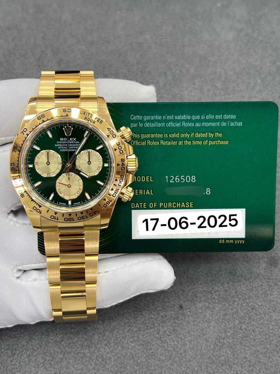 Rolex Daytona (John Mayer) 40mm Yellow Gold Green Dial New 2025 Full Set Ref:126508