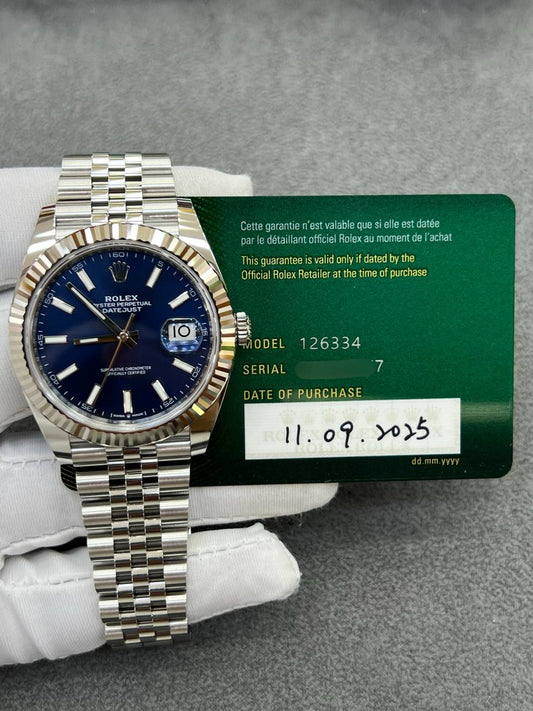 Rolex Datejust 41 mm Steel Jubilee Bracelet Blue Dial New 2025 Full Set Ref:126334