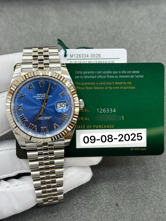 Rolex Datejust 41mm Steel Blue Roman Dial Jubilee Bracelet New 2025 Full Set Ref:126334
