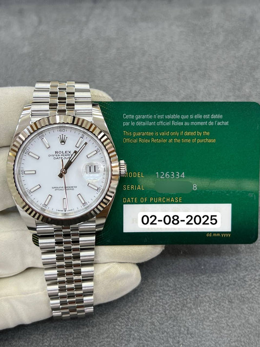 Rolex Datejust 41mm Fluted Bezel Steel Jubilee Bracelet White Dial New 2025 Full Set Ref:126334
