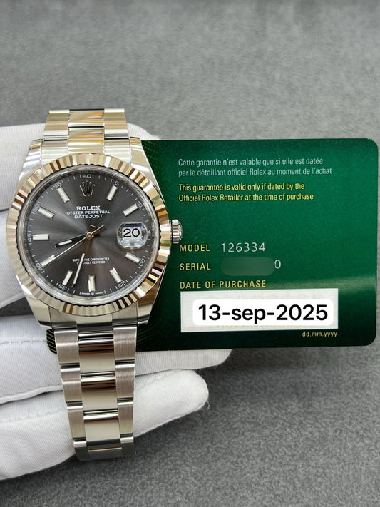Rolex Datejust 41mm Steel Fluted Bezel Grey Dial Oyster Bracelet New 2025 Full Set Ref:126334