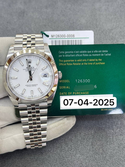 Rolex Datejust 41mm Steel White Dial Jubilee Bracelet New 2025 Full Set Ref:126300