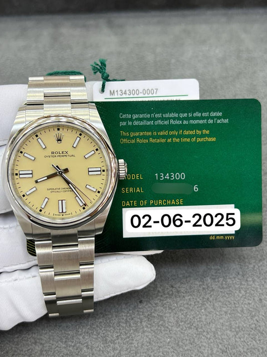 Rolex Oyster Perpetual 41mm Steel Beige Dial Oyster Bracelet New 2025 Full Sticker Full Set Ref:134300