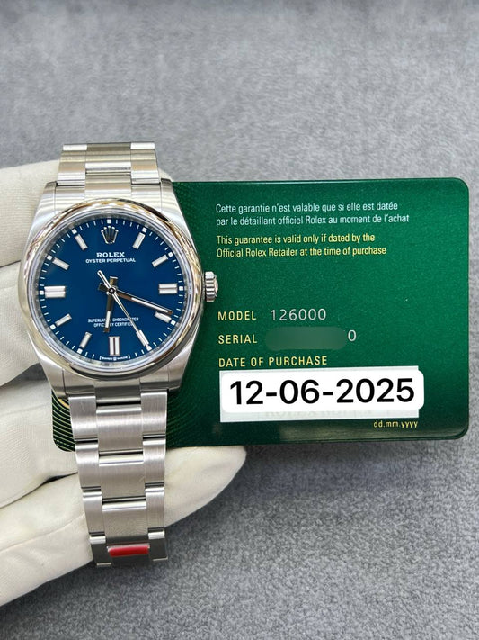 Rolex Oyster Perpetual 36mm Steel Blue Dial Oyster Bracelet New 2025 Full Set Ref:126000