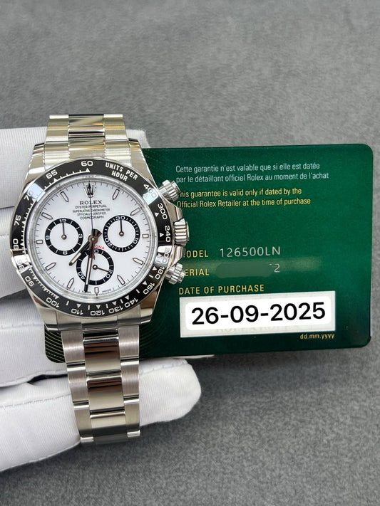 Rolex Daytona 40mm ,,Panda” Steel Oyster Bracelet White Dial New 2025 Full Set Ref:126500LN