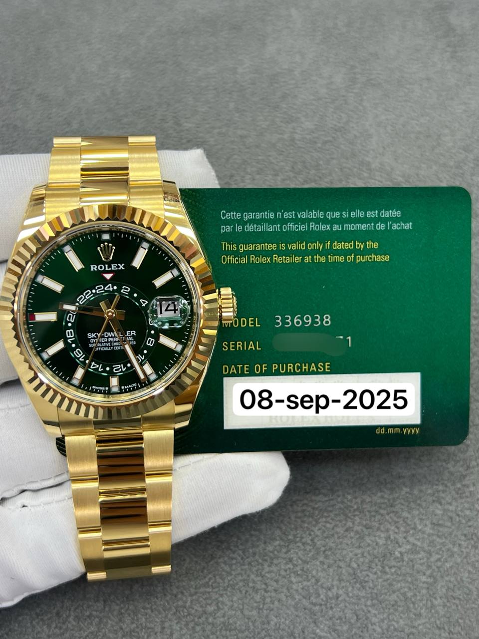 Rolex Sky-Dweller 42mm Yellow Gold Green Dial Oyster Bracelet New 2025 Full Set Ref:336938