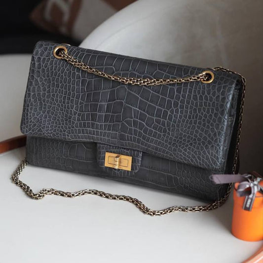 Chanel Black Croc-Embossed Satin 2.55 Reissue Bag Very Good Condition