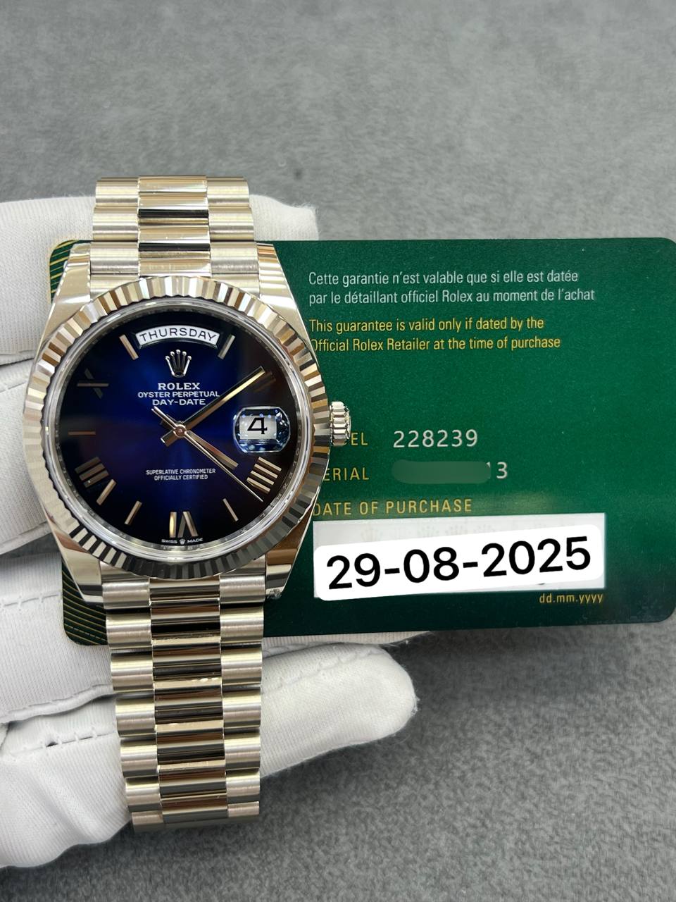 Rolex Day-Date 40mm Platinium Blue Dial President Bracelet New 2025 Full Set Ref:228239