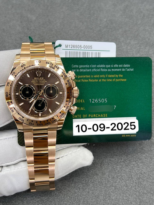Rolex Daytona 40mm Rose Gold Chocolate Dial Oyster Bracelet New 2025 Full Set Ref:126505 0005