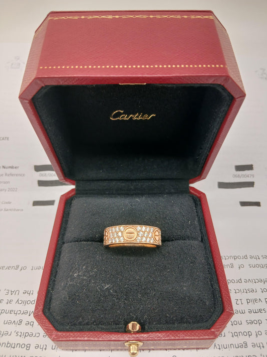 Cartièr Love Ring RoseGold with Diamonds 
Size 59
In Excellent Condition
Comes With Box and Store Receipt