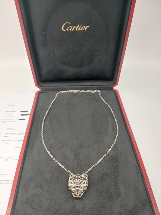 Cartièr Panthère de Cartièr Necklace WG Emerald Eyes
In Mint Condition
Comes With Box and Store Receipt