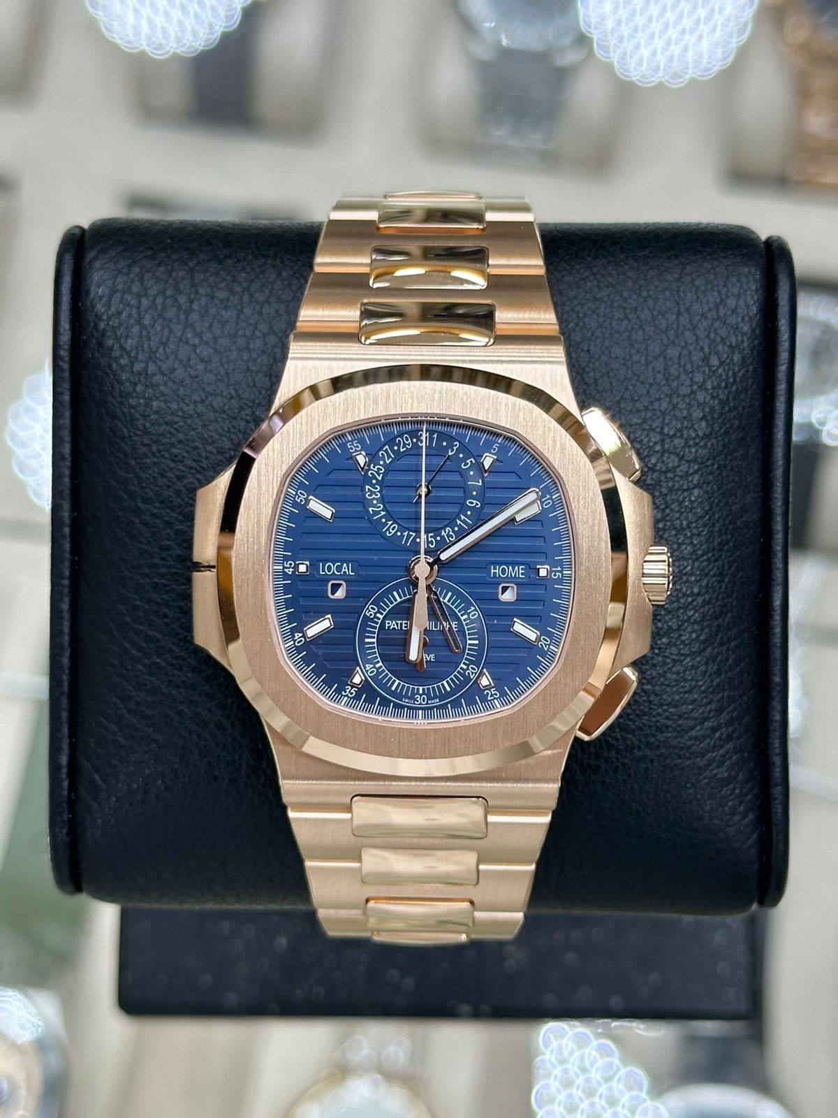 Patek Philippe Nautilus Travel Time Rose Gold Blue Dial New 2025 Full Set Ref:5990/1R-001