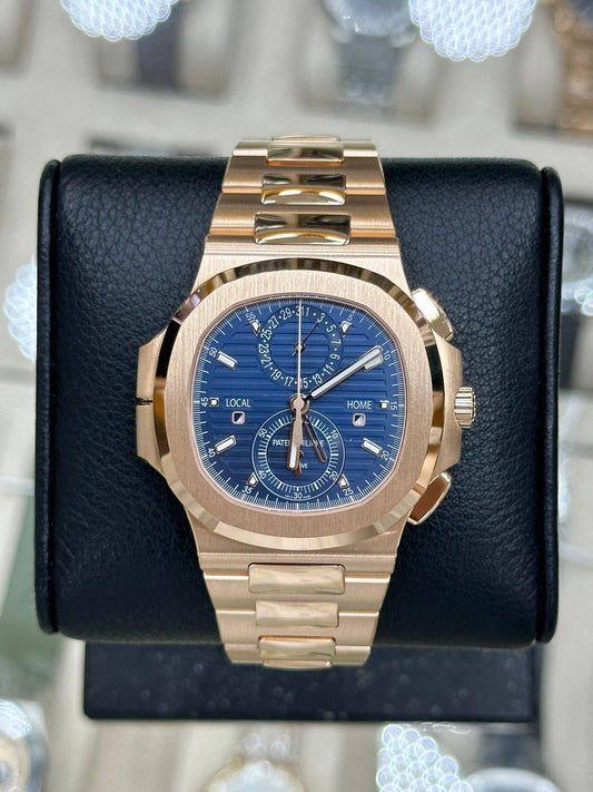 Patek Philippe Nautilus Travel Time Rose Gold Blue Dial New 2025 Full Set Ref:5990/1R-001