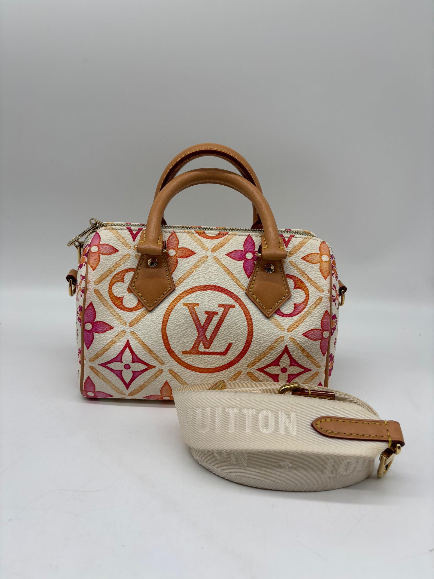 LV Speedy 20 Bandouliere Coral Monogram Tile Canvas