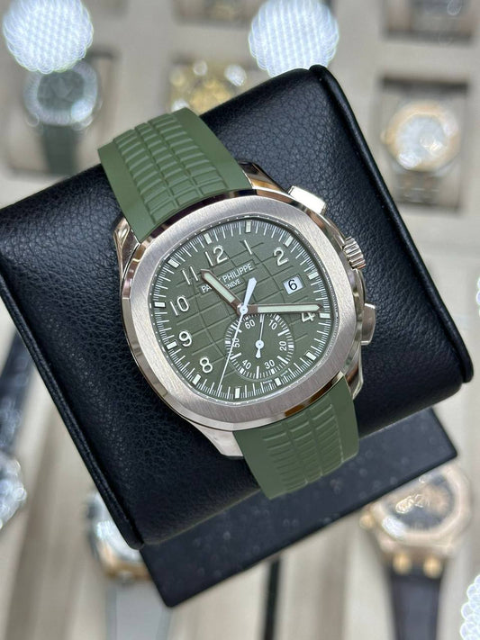 Patek Philippe 
5968G-010
Aquanaut Chronograph 
Dial : Khaki Green
Case Size: White Gold 42.2mm
Years: 2025 New Full Set