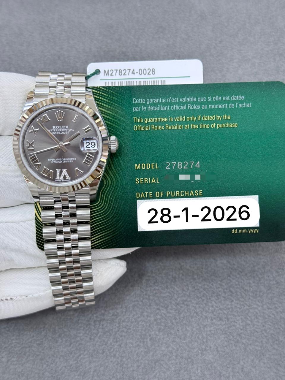 Rolex Datejust 31mm Grey Roman Dial Jubilee Bracelet Brand New 2026 Year Full Set Ref: 278274
