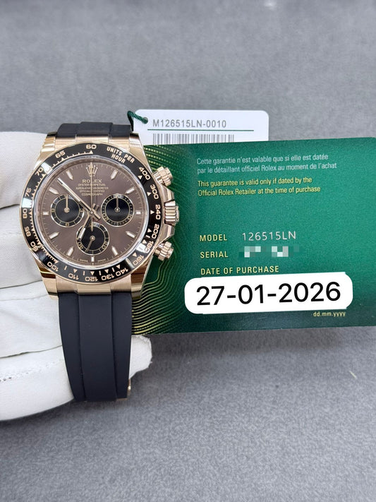 Rolex Cosmograph Daytona 40mm Rose Gold Chocolate Dial Oysterflex Bracelet Brand New Full Set 2026 Year Ref: 126515LN