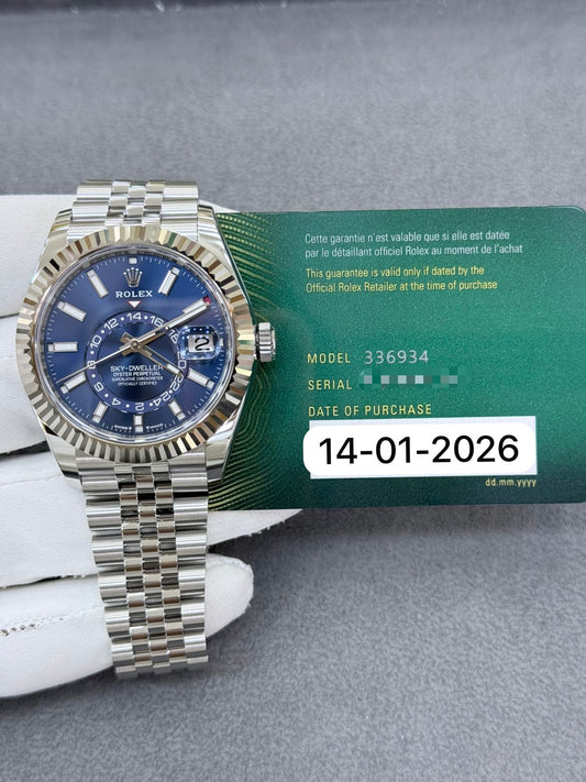 Rolex SKY-DWELLER 42mm Stainless Steel Blue Dial Jubilee Bracelet New 2026 Full Set Ref: 336934