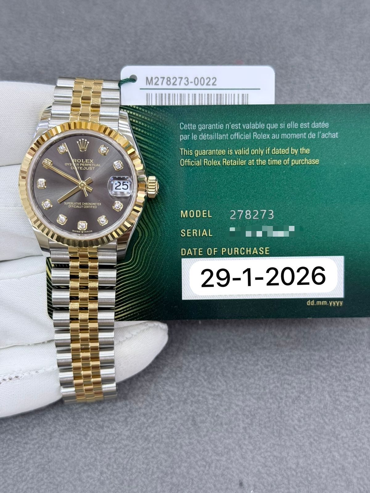 Rolex Datejust 31mm Steel and Gold Diamond Dial New 2026 Full Set Ref: 278273