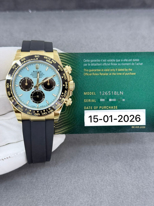 Rolex Cosmograph Daytona 40mm Yellow Gold Tiffany Blue Dial Oysterflex New 2026 Full Set 126518LN