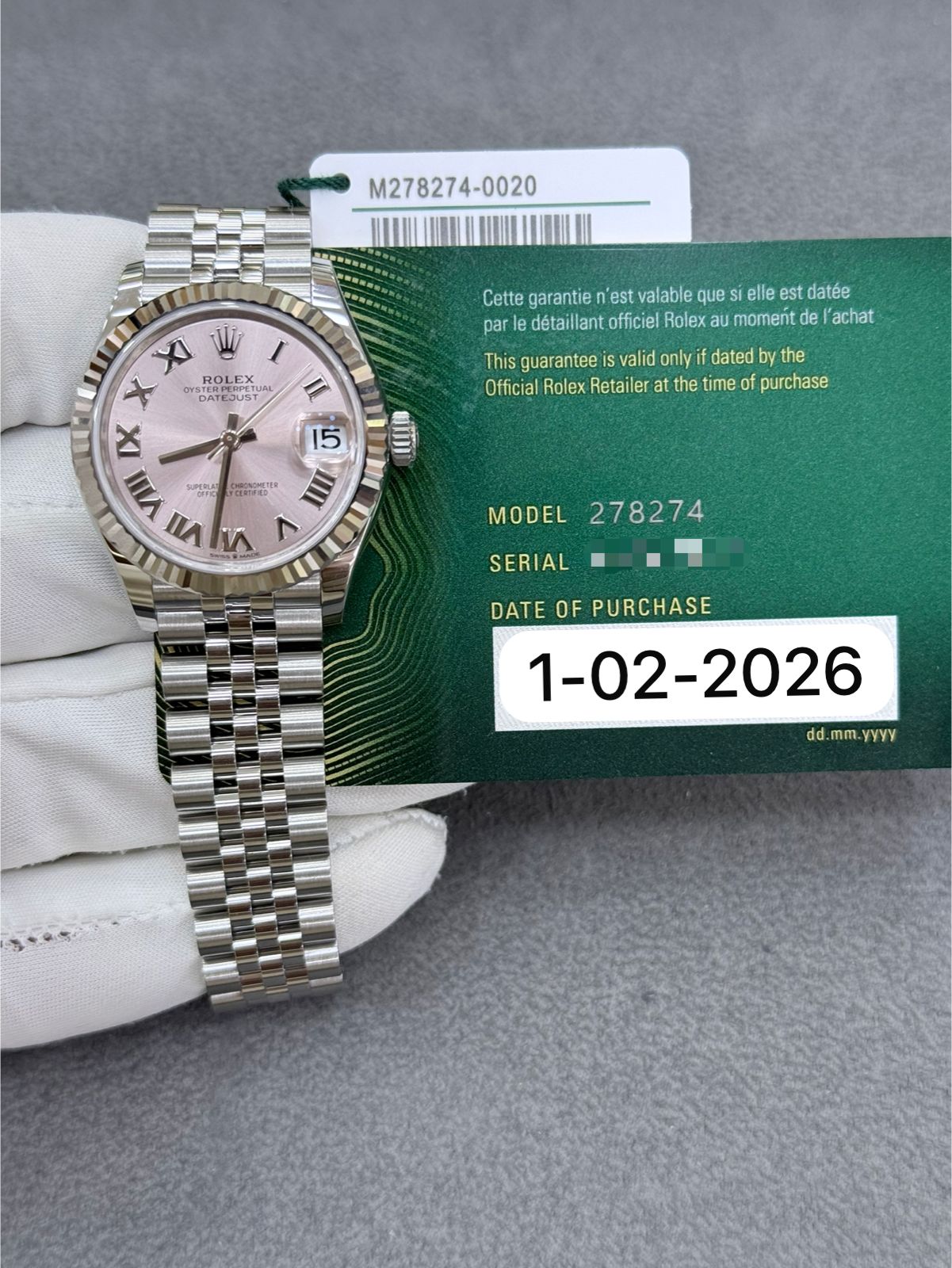 Rolex Datejust 31mm Steel Pink Roman diaal Jubilee Bracelet New 2026 Year 278274