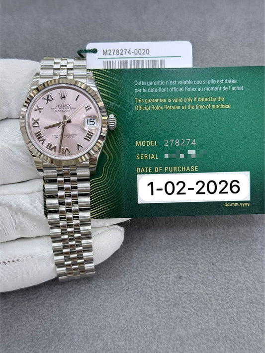 Rolex Datejust 31mm Steel Pink Roman diaal Jubilee Bracelet New 2026 Year 278274