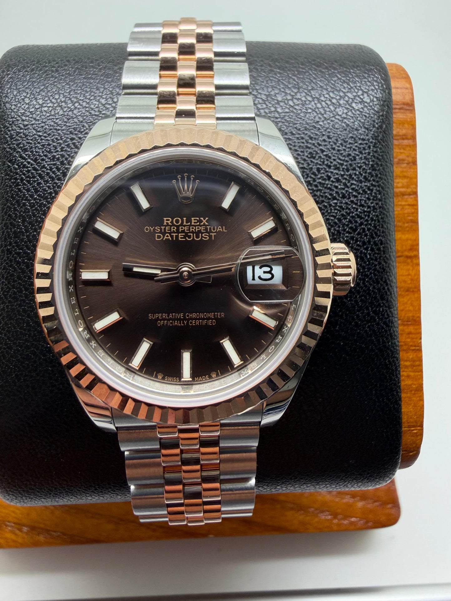 Rolex Datejust 28mm Steel and Gold Chocolate Dial Jubilee Bracelet Used Full Set 2023 Year 279171 Used