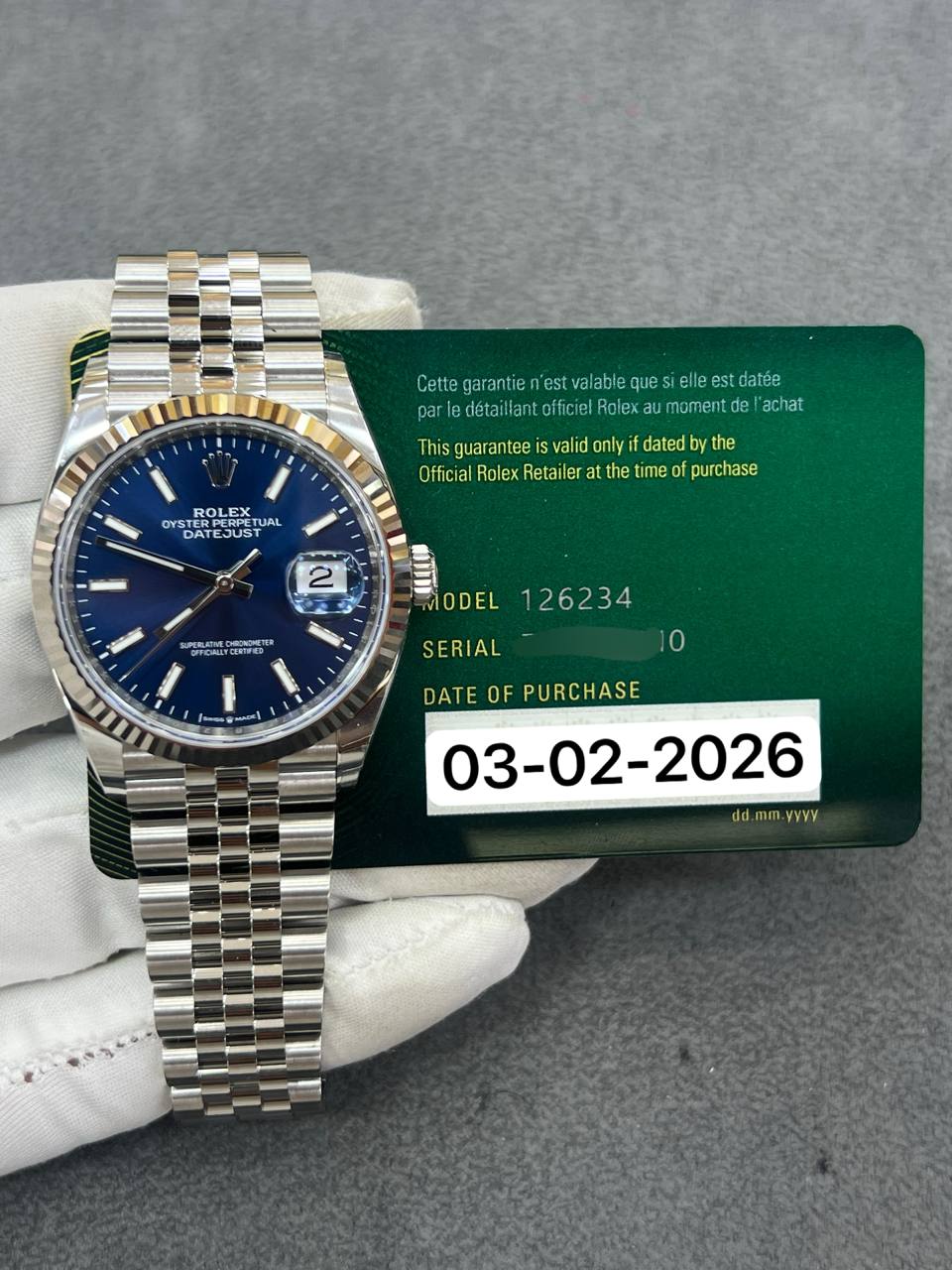 Rolex Datejust 36mm Steel Blue Dial Jubilee Bracelet Brand New 2026 Full Set 126234