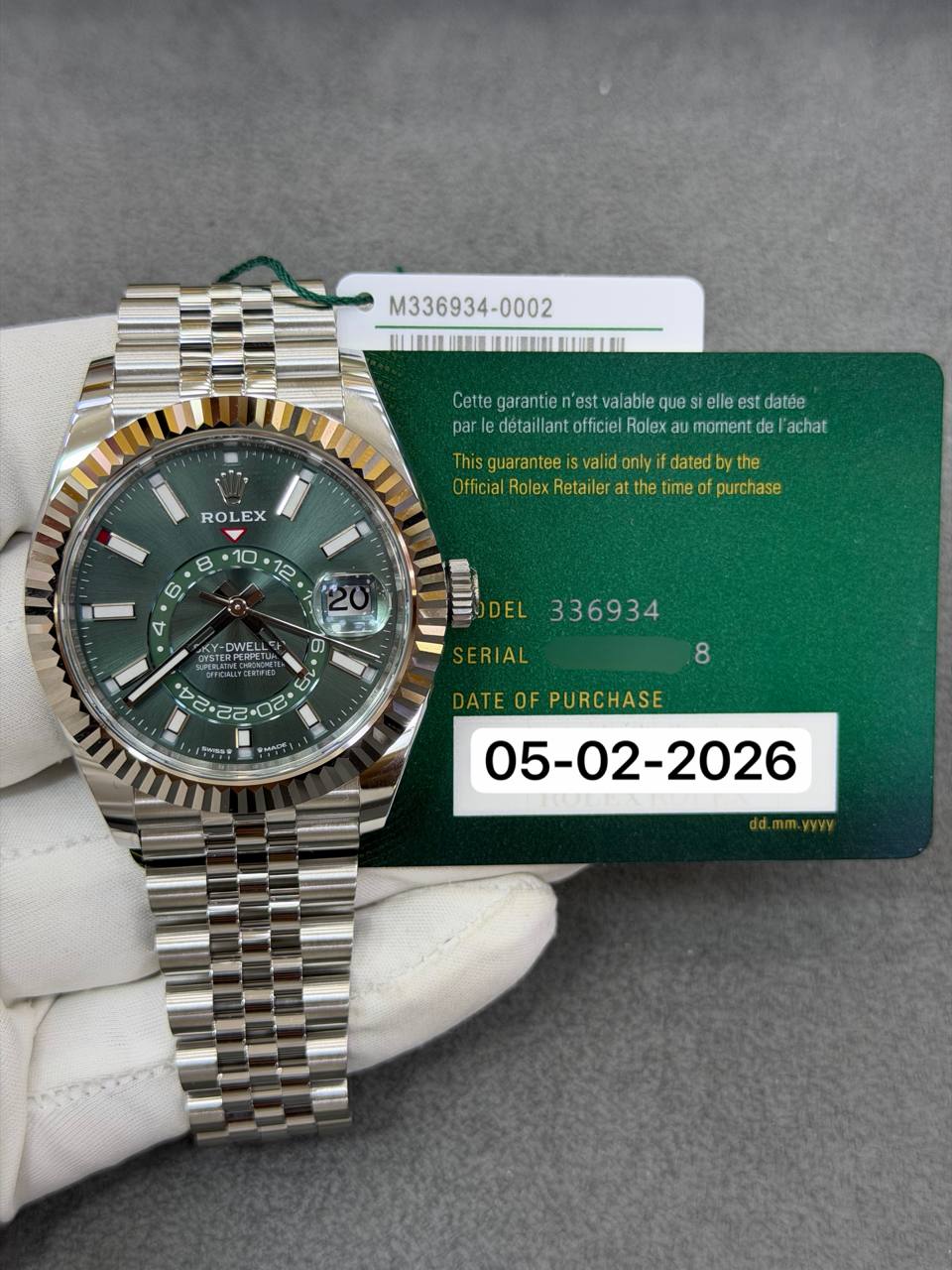 Rolex Sky-Dweller 42mm Stainless Steel Green Dial Jubilee Bracelet Brand New 2026 Full Set 336934