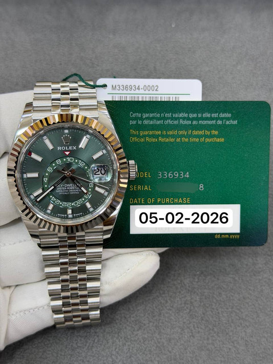Rolex Sky-Dweller 42mm Stainless Steel Green Dial Jubilee Bracelet Brand New 2026 Full Set 336934